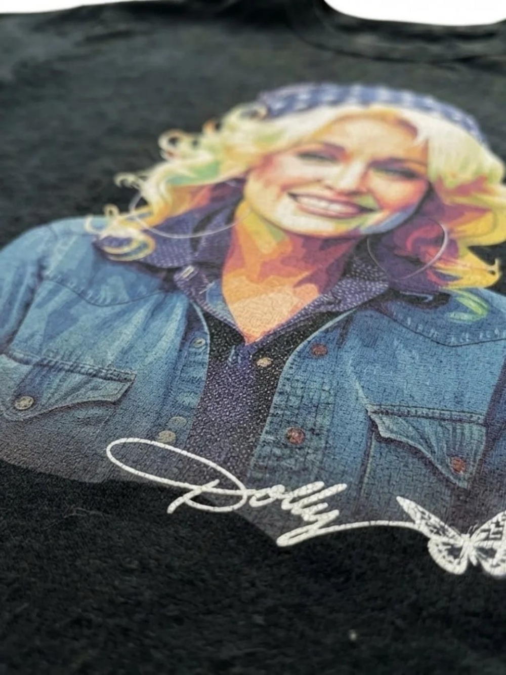 Black Short Sleeve Tee with Colorful Dolly Parton Print - Picture 2 of 4